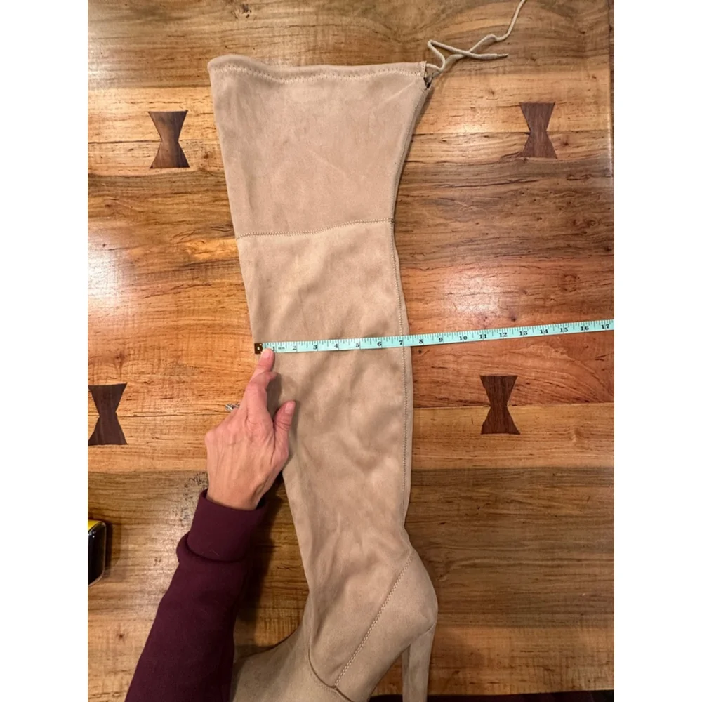 Chase & Chloe Tan Suede Over The Knee Boots Block Heel Size 8